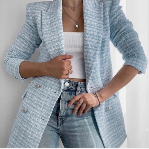 Zara Jackets & Blazers - Zara Double Breasted Textured Weave Tweed Blazer